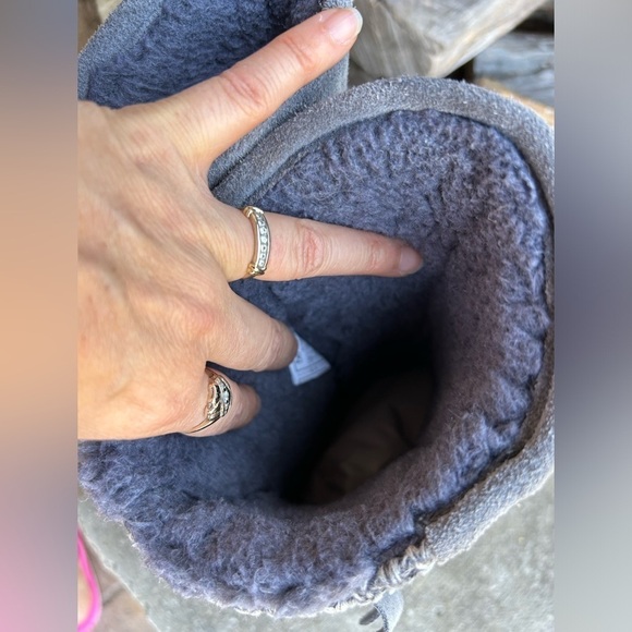 BearPaw winter Clara leather knit pull on buckle strap Grey Fog boots Sz-7. J - Picture 8 of 11